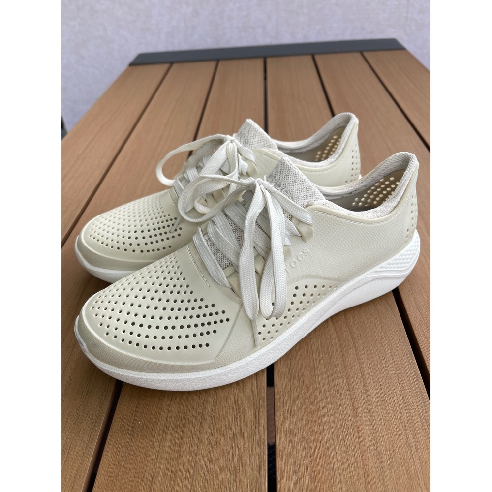Crocs LiteRide Pacer Sneakers Womens W 8 Cream White Lace Up Water Shoes